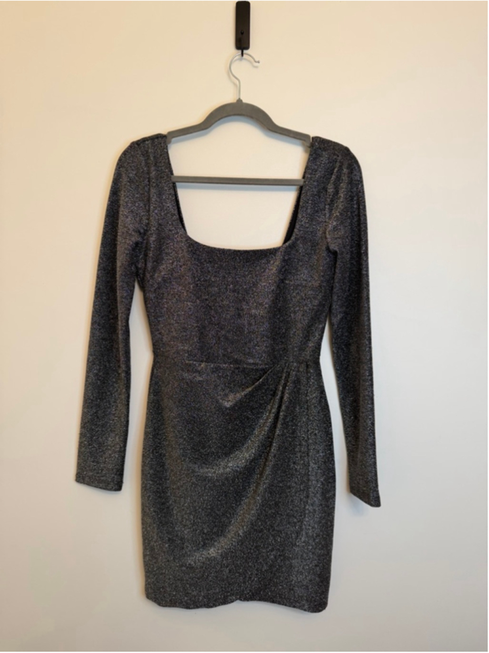 Women Altard State Small Black Silver Shimmer Sparkly Long Sleeve Mini Dress